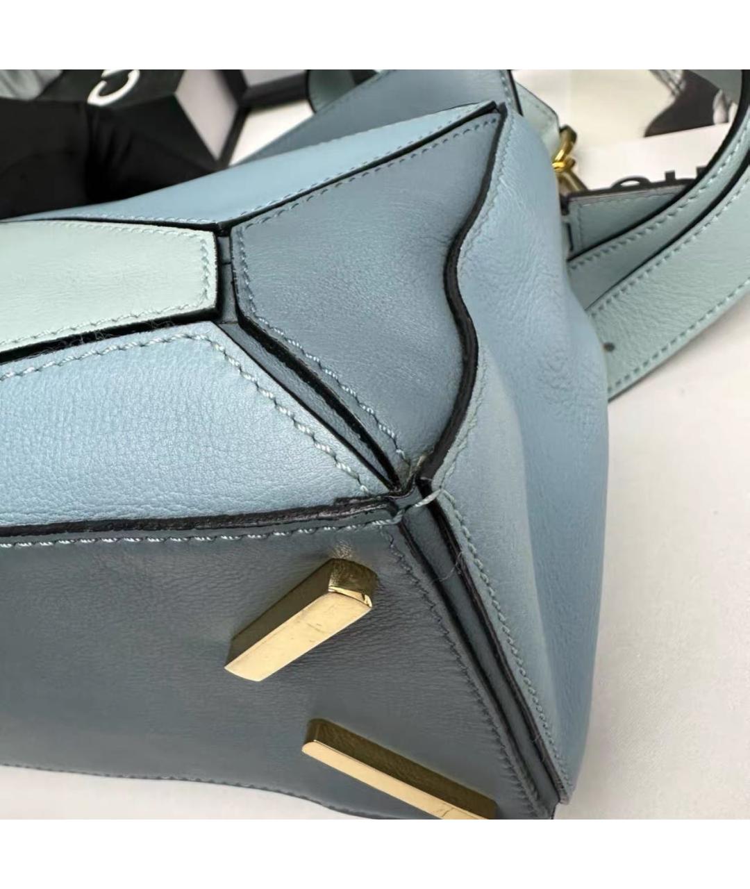 LOEWE Голубая кожаная сумка с короткими ручками, фото 5