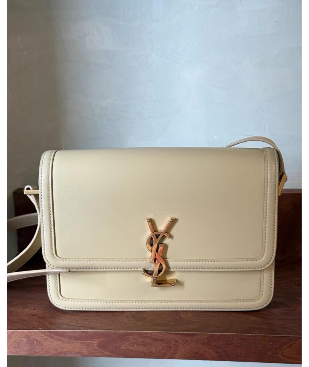 SAINT LAURENT Бежевая кожаная сумка через плечо, фото 2
