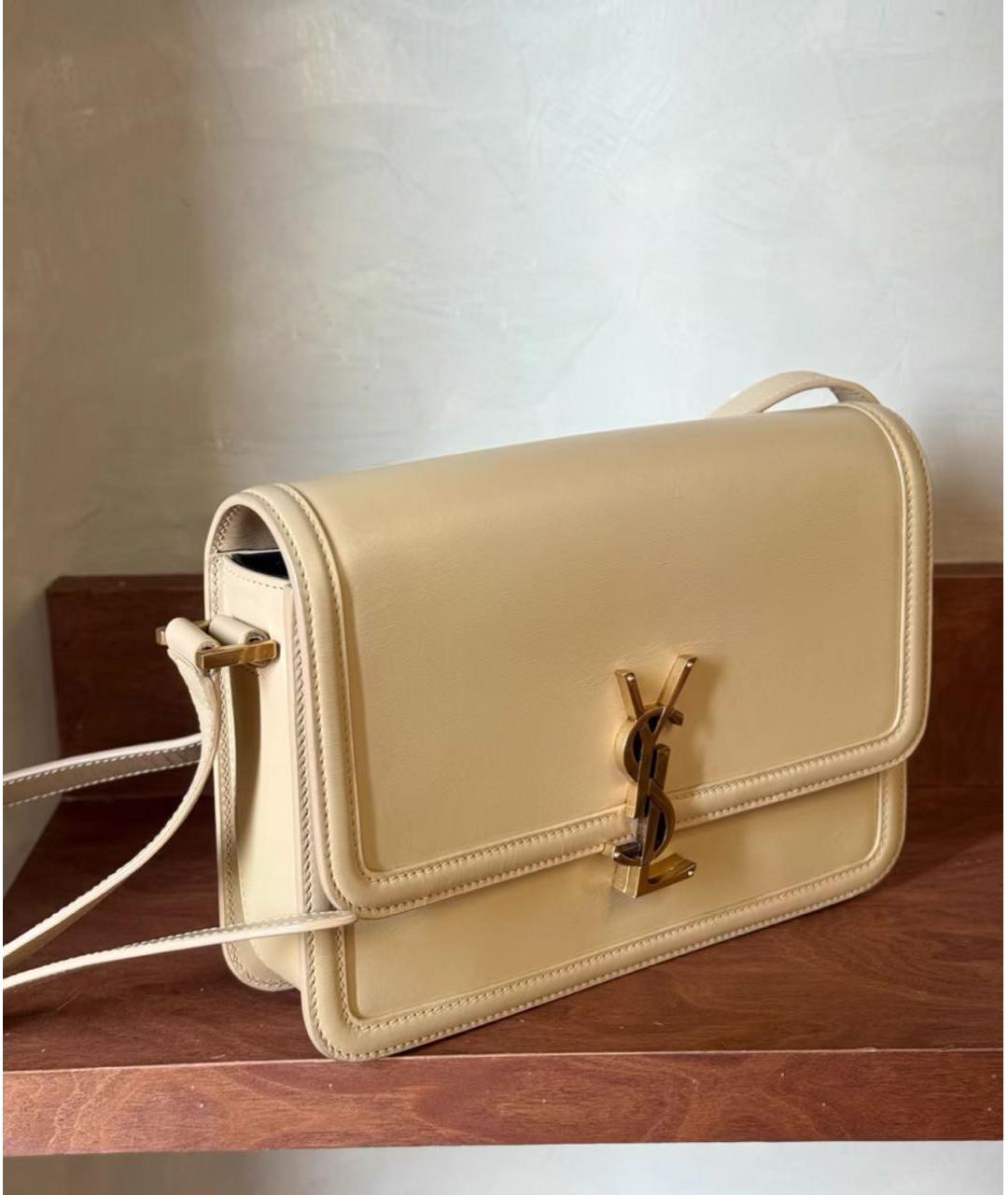 SAINT LAURENT Бежевая кожаная сумка через плечо, фото 3