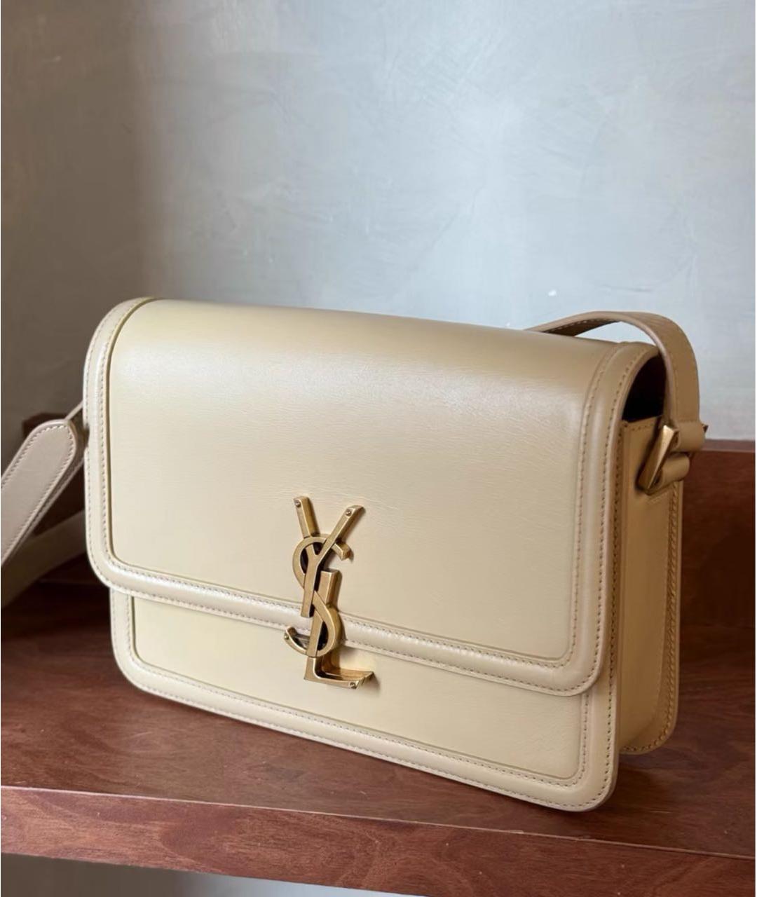 SAINT LAURENT Бежевая кожаная сумка через плечо, фото 4