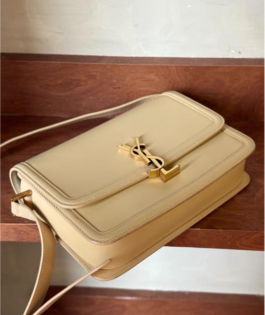 SAINT LAURENT Бежевая кожаная сумка через плечо, фото 5