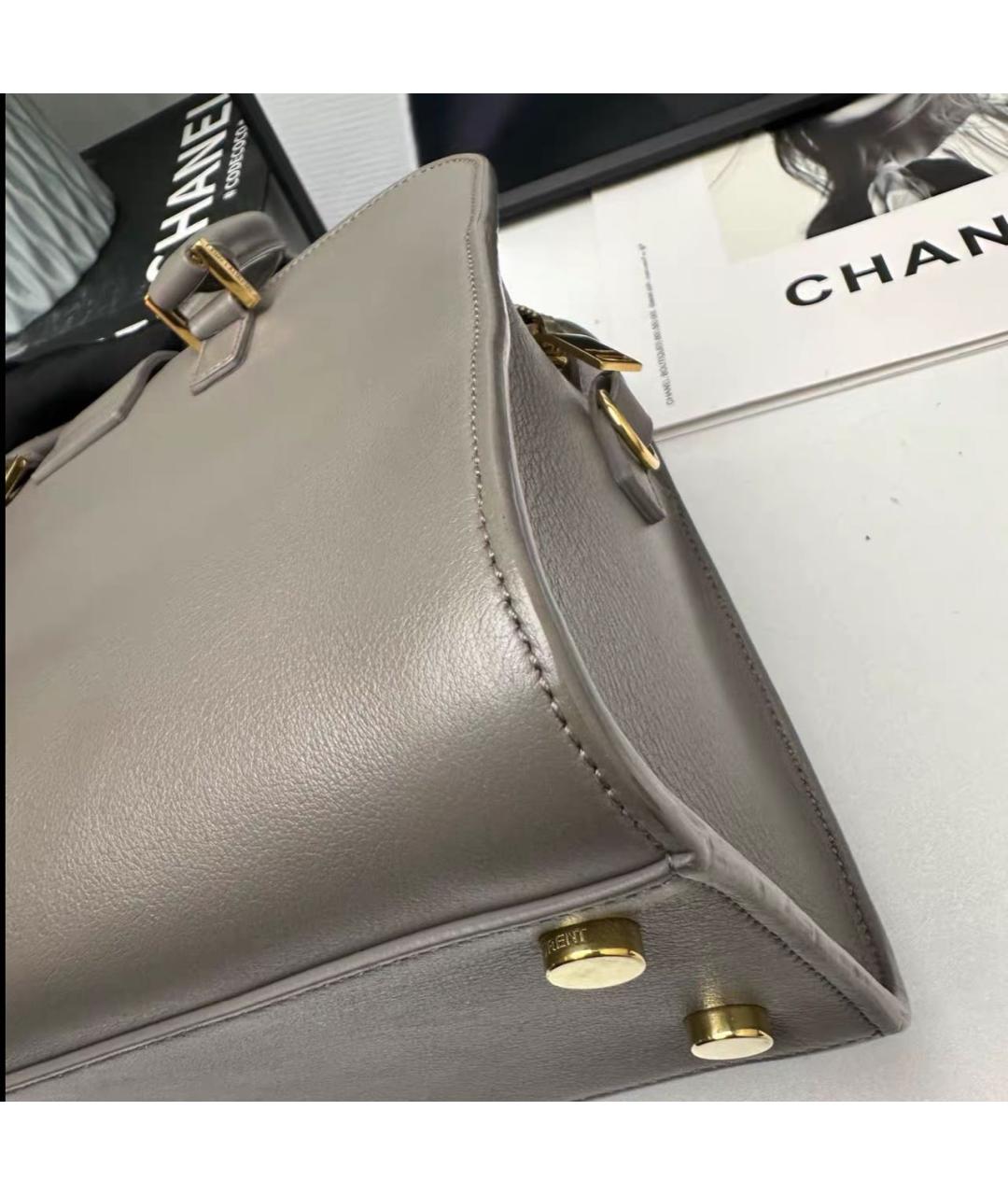 SAINT LAURENT Серая кожаная сумка тоут, фото 3