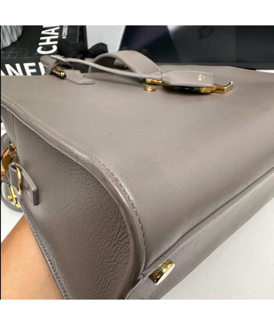 SAINT LAURENT Серая кожаная сумка тоут, фото 4