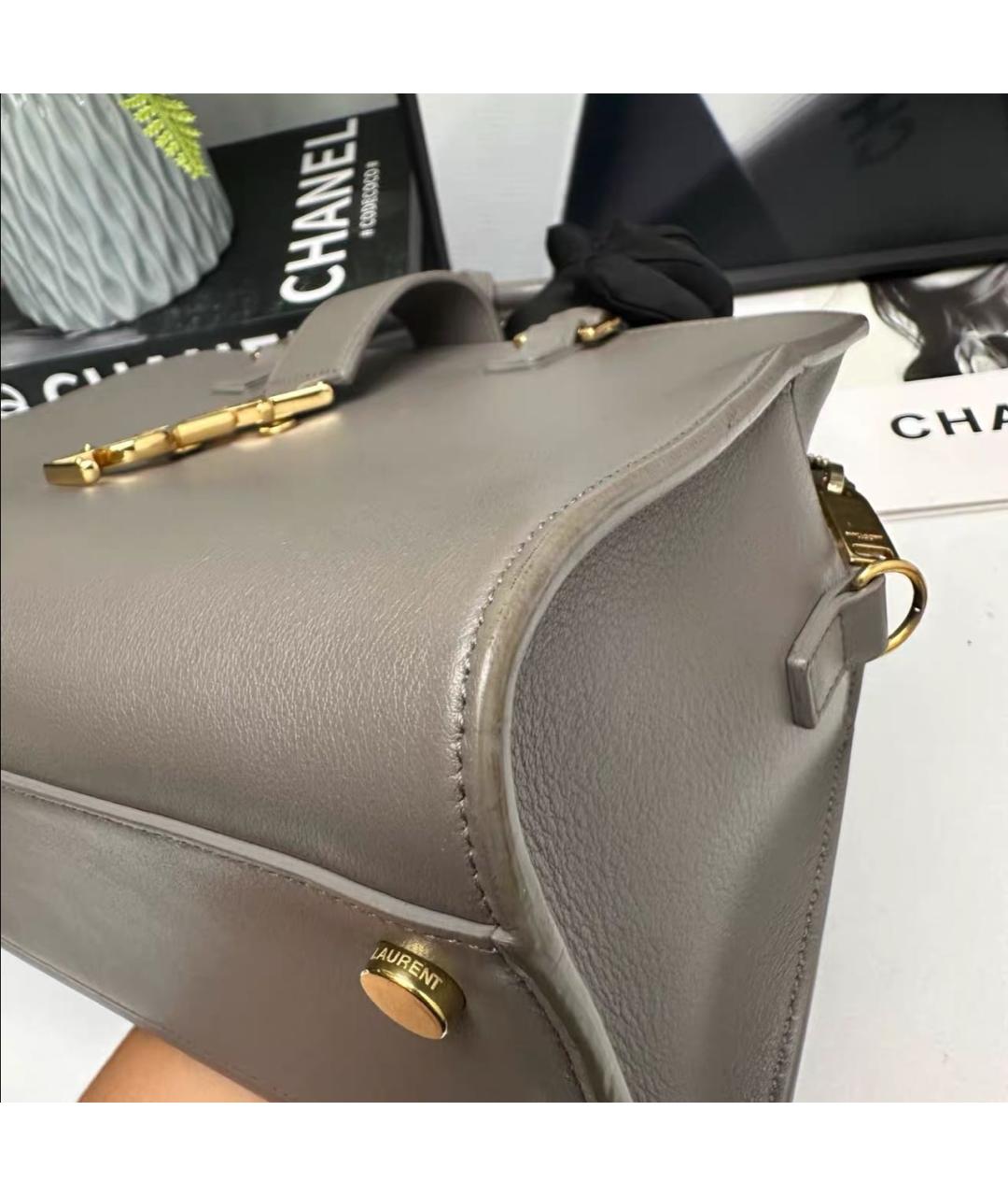 SAINT LAURENT Серая кожаная сумка тоут, фото 5