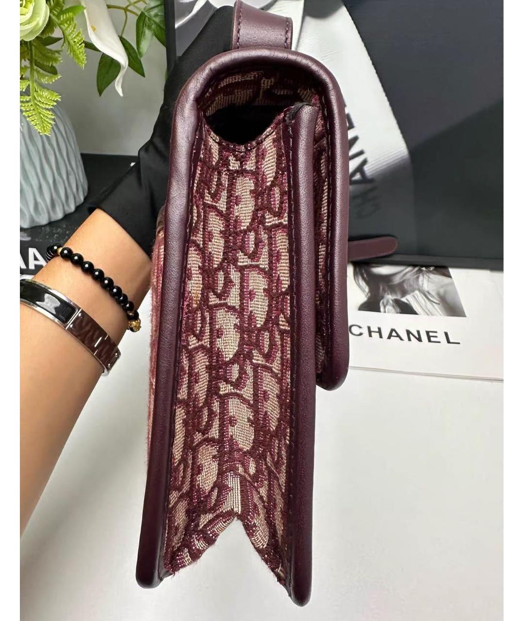 CHRISTIAN DIOR Бордовая жаккардовая сумка через плечо, фото 4