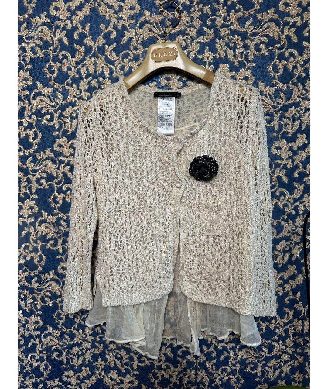 TWIN-SET Бежевый шелковый кардиган, фото 3