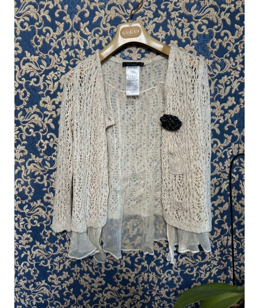 TWIN-SET Бежевый шелковый кардиган, фото 6