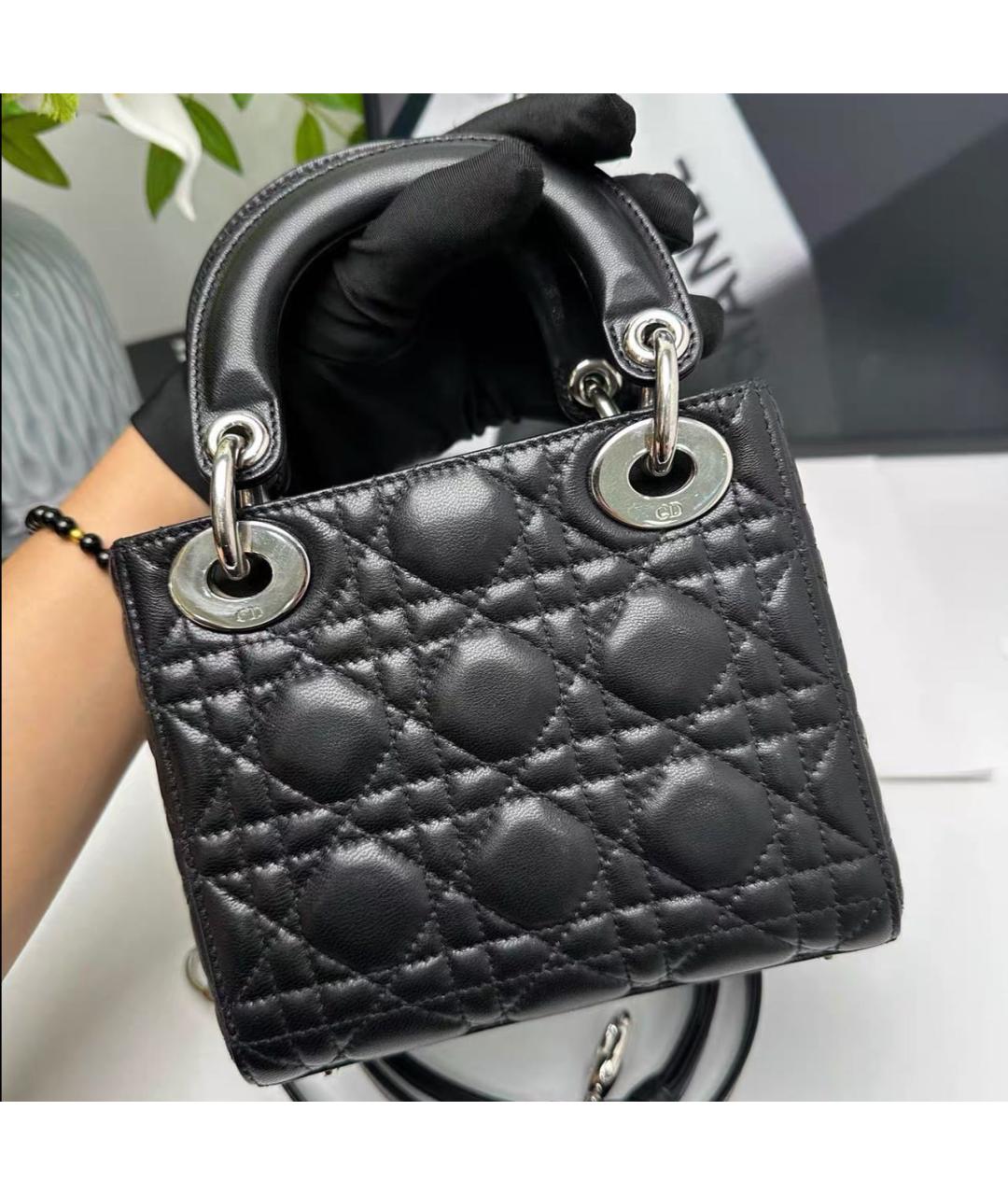 CHRISTIAN DIOR Черная кожаная сумка с короткими ручками, фото 2