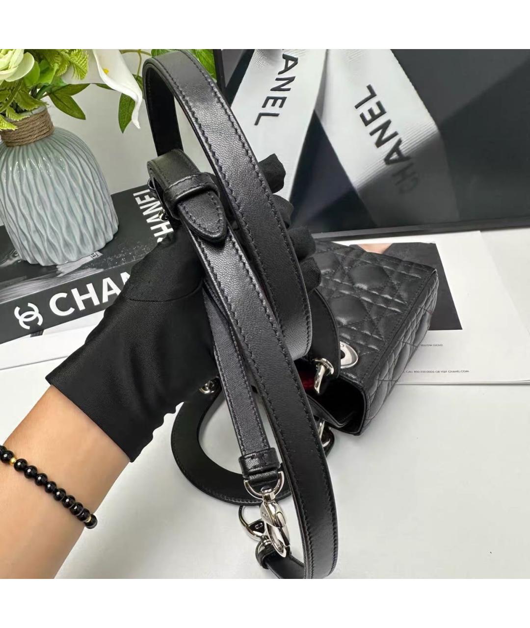 CHRISTIAN DIOR Черная кожаная сумка с короткими ручками, фото 6