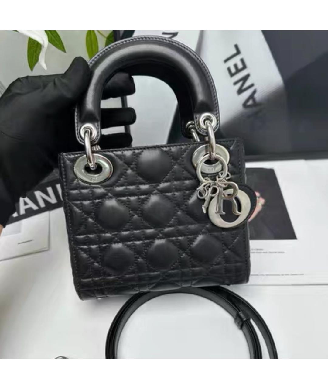 CHRISTIAN DIOR Черная кожаная сумка с короткими ручками, фото 7