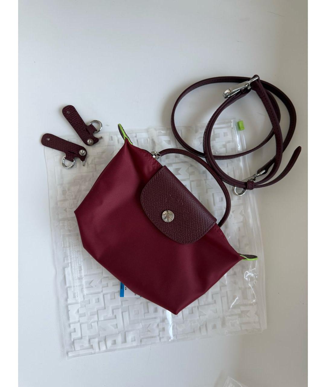 LONGCHAMP Бордовая тканевая сумка с короткими ручками, фото 4