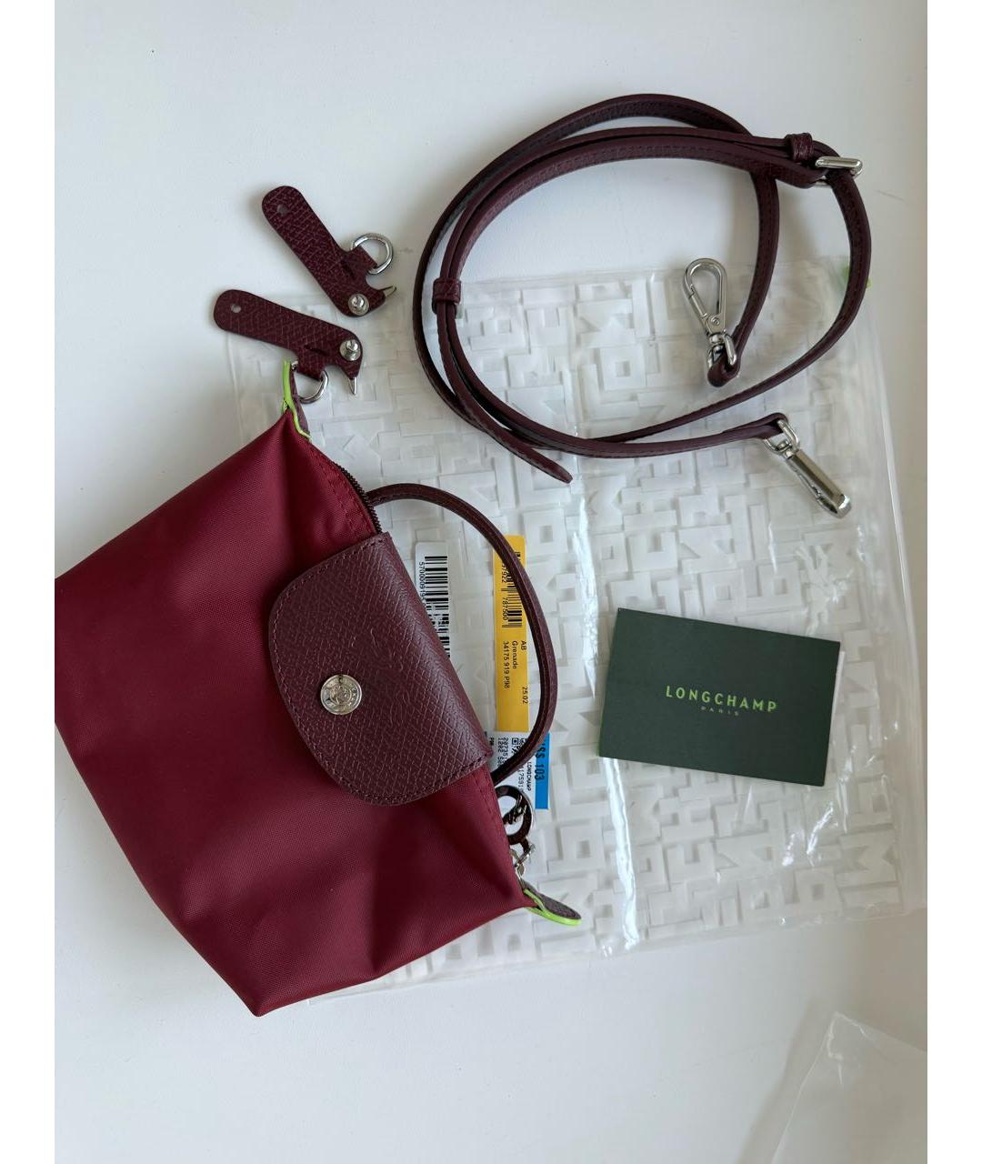 LONGCHAMP Бордовая тканевая сумка с короткими ручками, фото 8