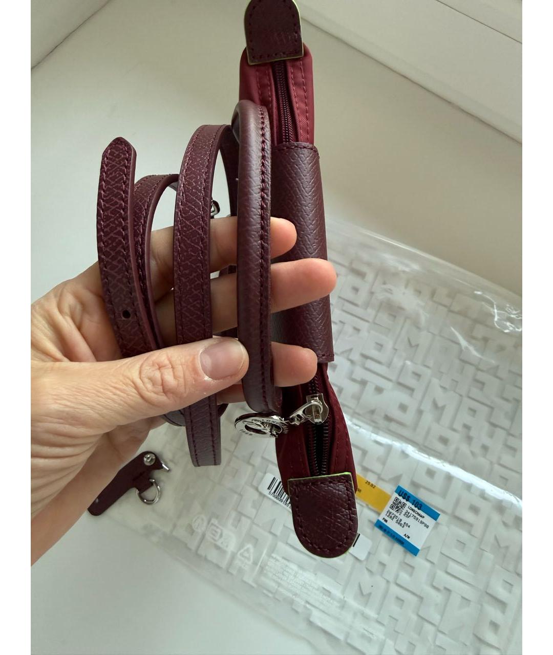 LONGCHAMP Бордовая тканевая сумка с короткими ручками, фото 5