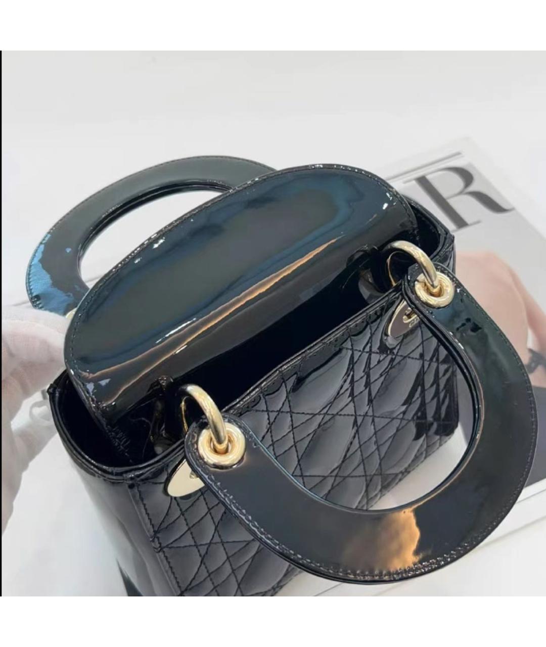 CHRISTIAN DIOR Черная сумка с короткими ручками из лакированной кожи, фото 6