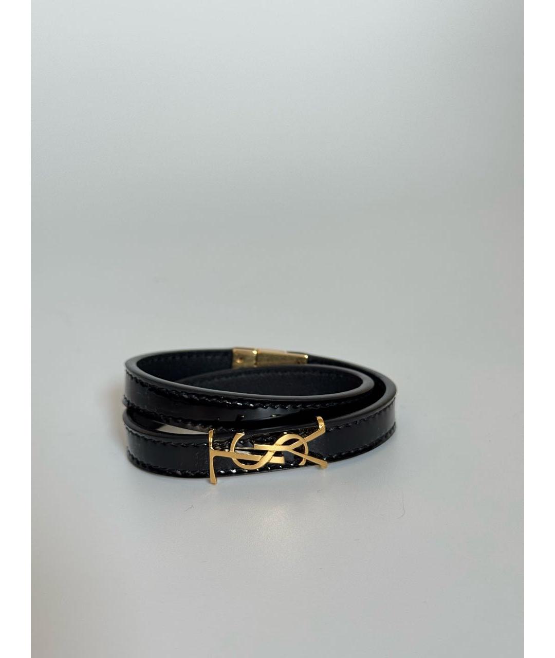 SAINT LAURENT Черный кожаный браслет, фото 8