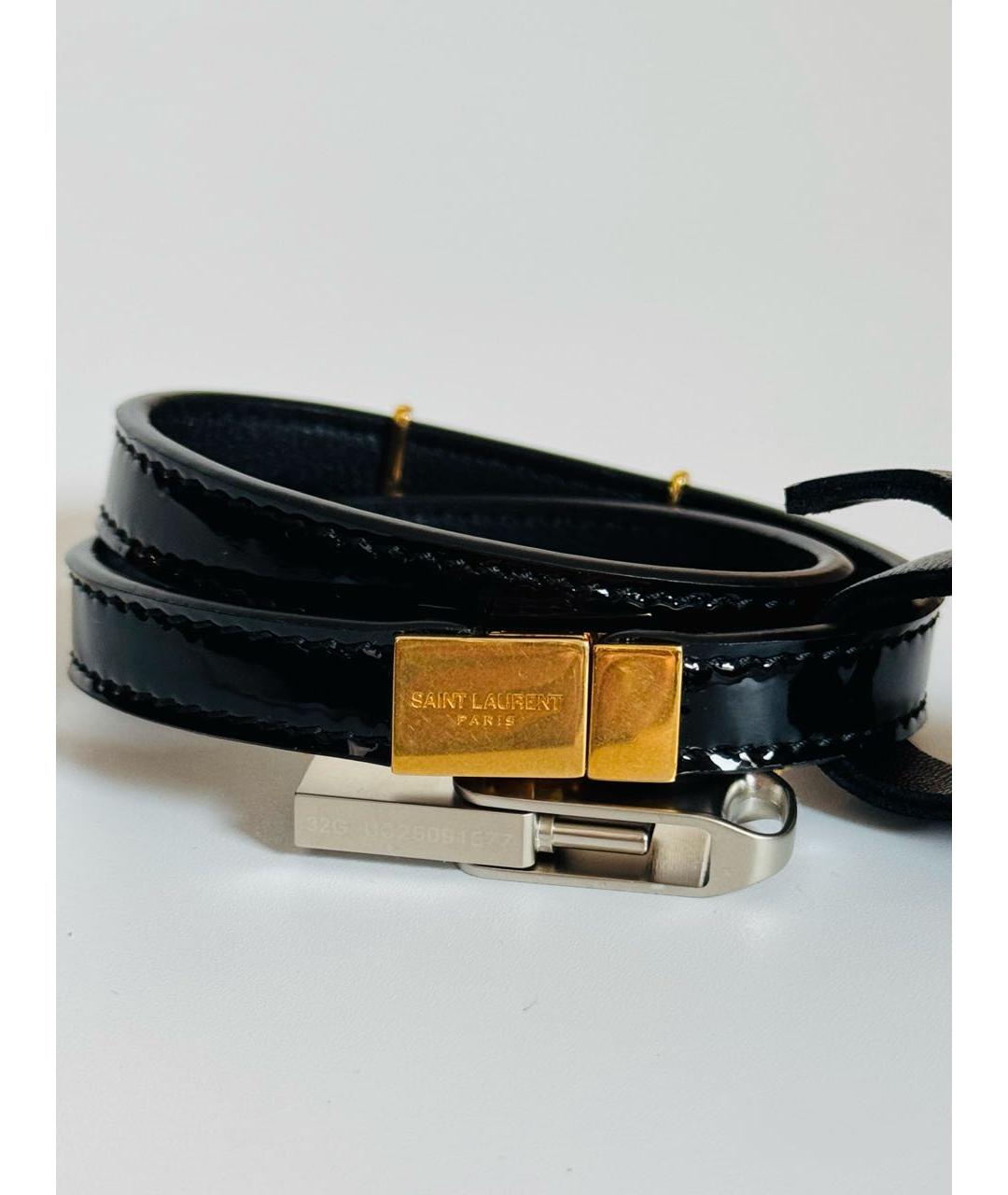 SAINT LAURENT Черный кожаный браслет, фото 5