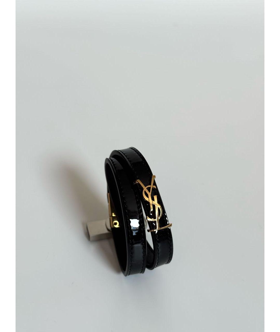 SAINT LAURENT Черный кожаный браслет, фото 2
