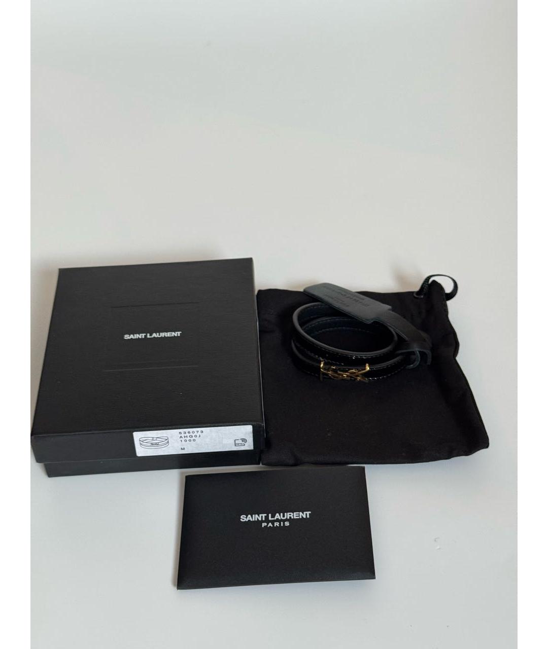 SAINT LAURENT Черный кожаный браслет, фото 6