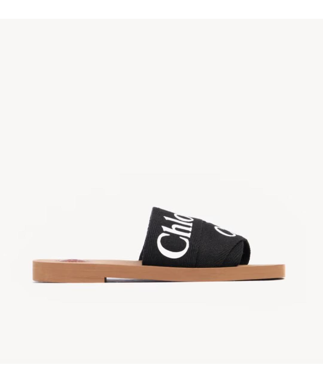 CHLOE Черные текстильные шлепанцы, фото 7