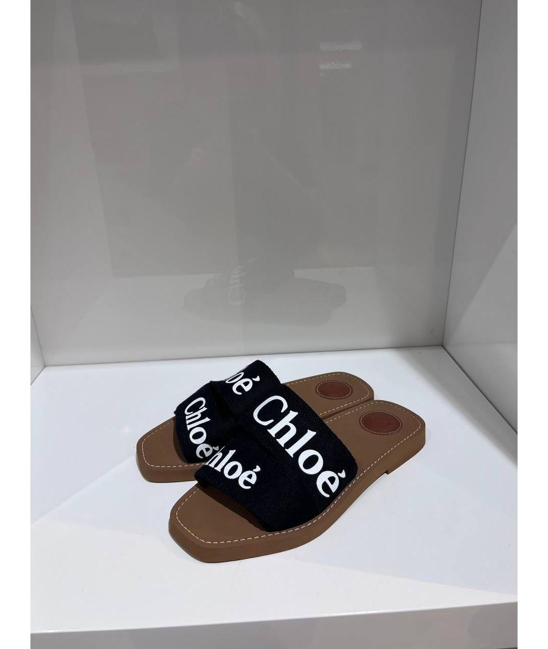 CHLOE Черные текстильные шлепанцы, фото 2