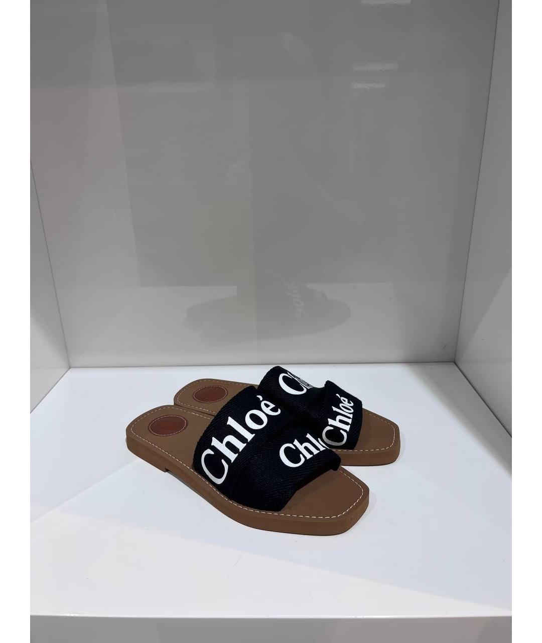 CHLOE Черные текстильные шлепанцы, фото 3