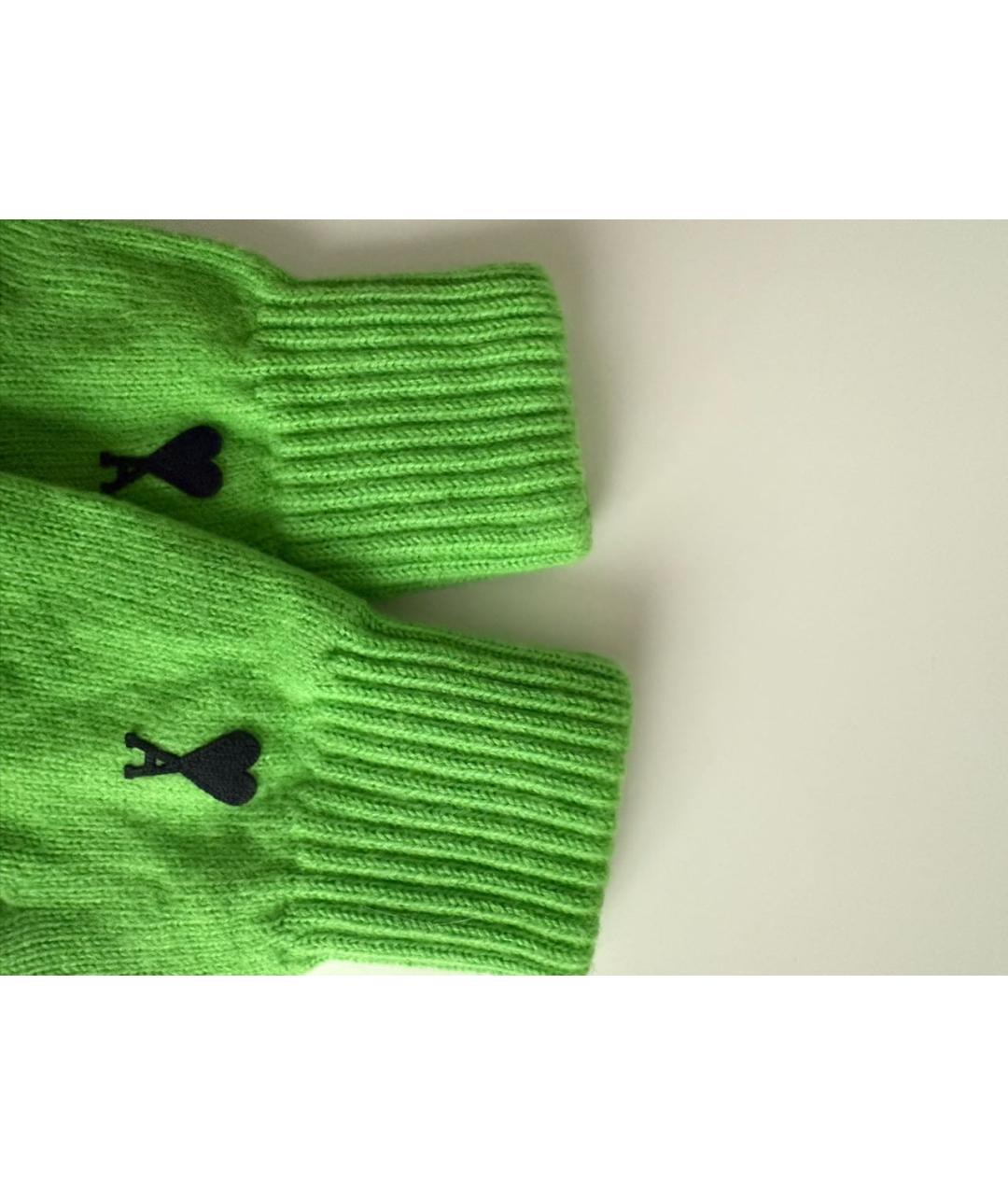 Ami Paris Зеленые шерстяные перчатки, фото 3