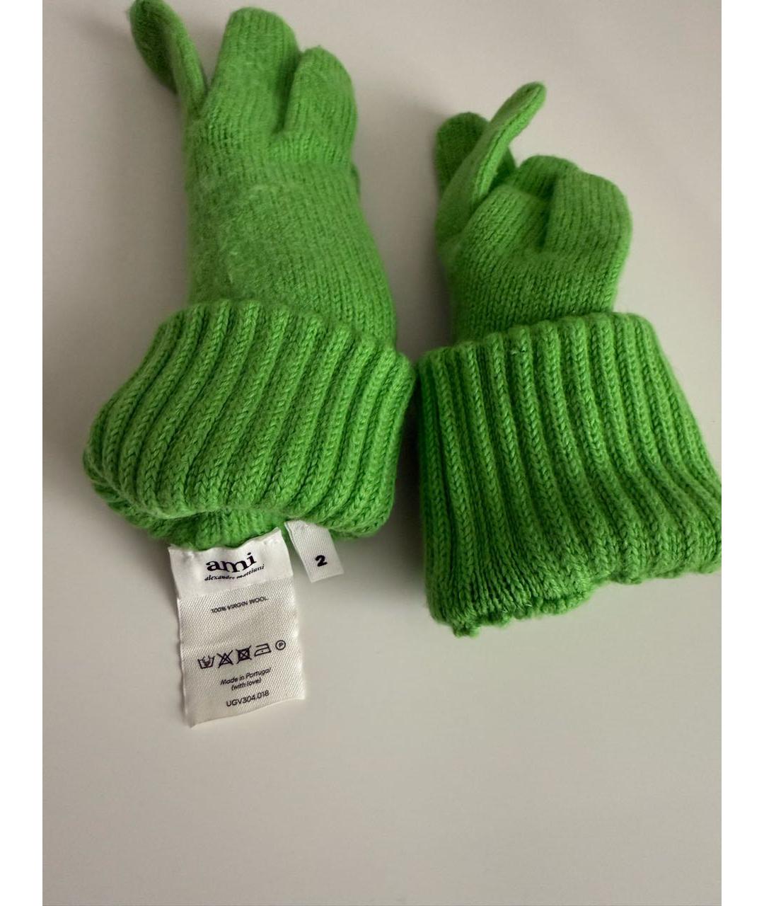 Ami Paris Зеленые шерстяные перчатки, фото 4