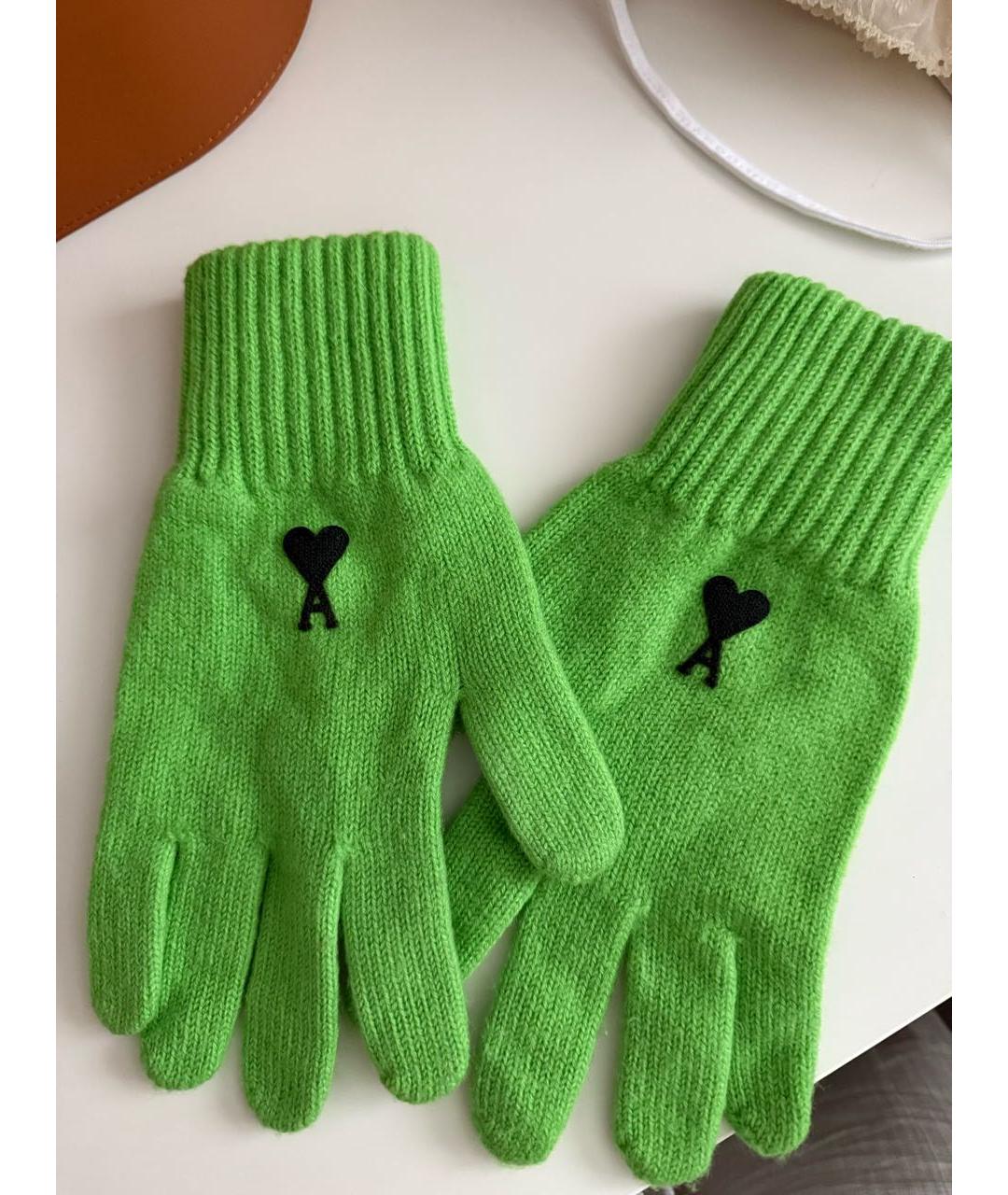 Ami Paris Зеленые шерстяные перчатки, фото 5