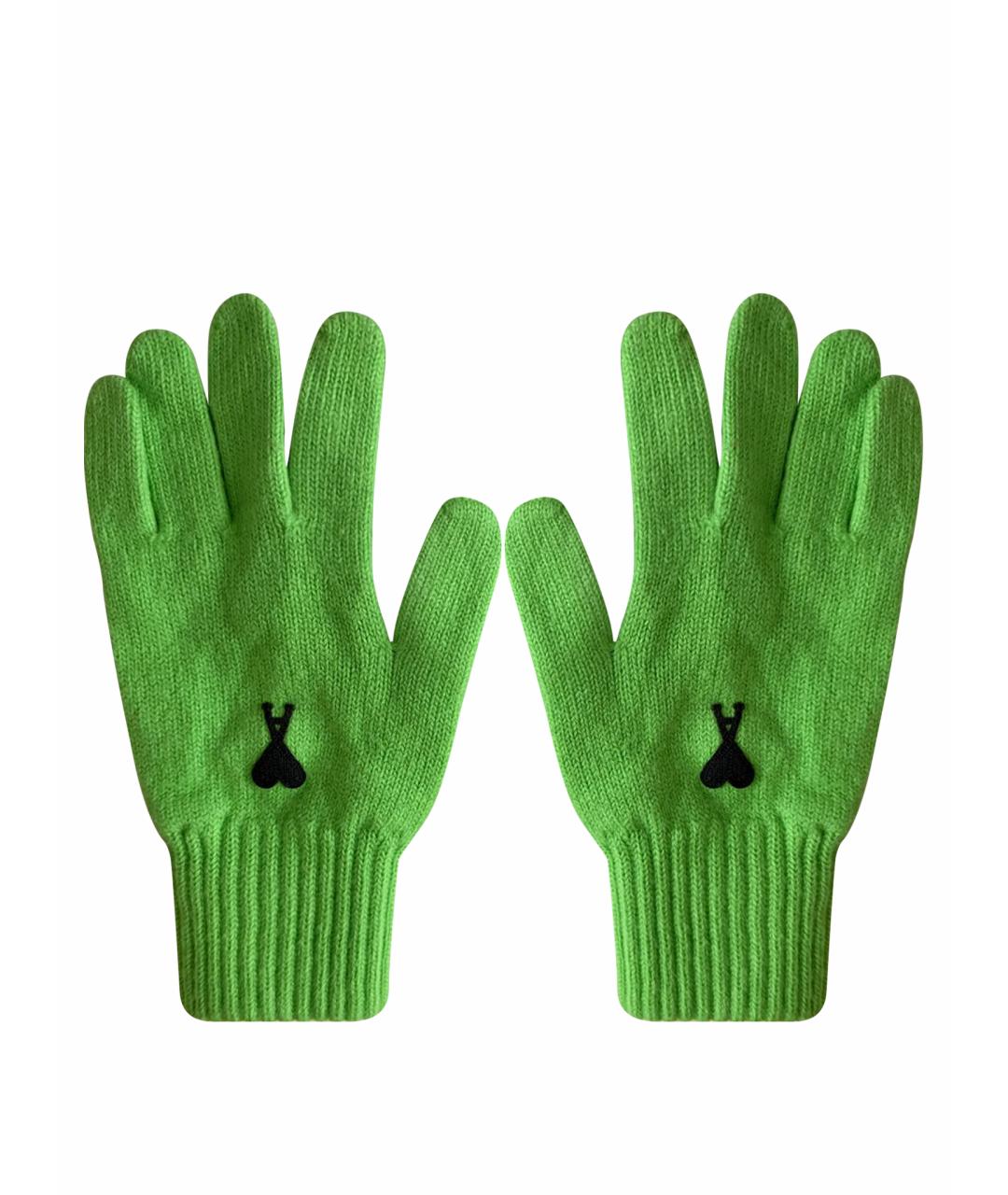 Ami Paris Зеленые шерстяные перчатки, фото 1