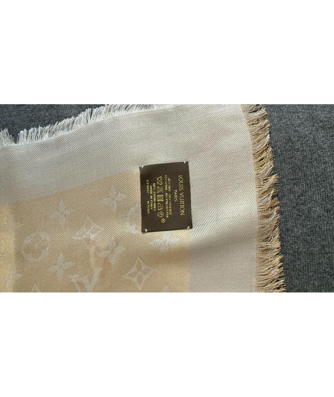 LOUIS VUITTON Бежевый шелковый шарф, фото 3
