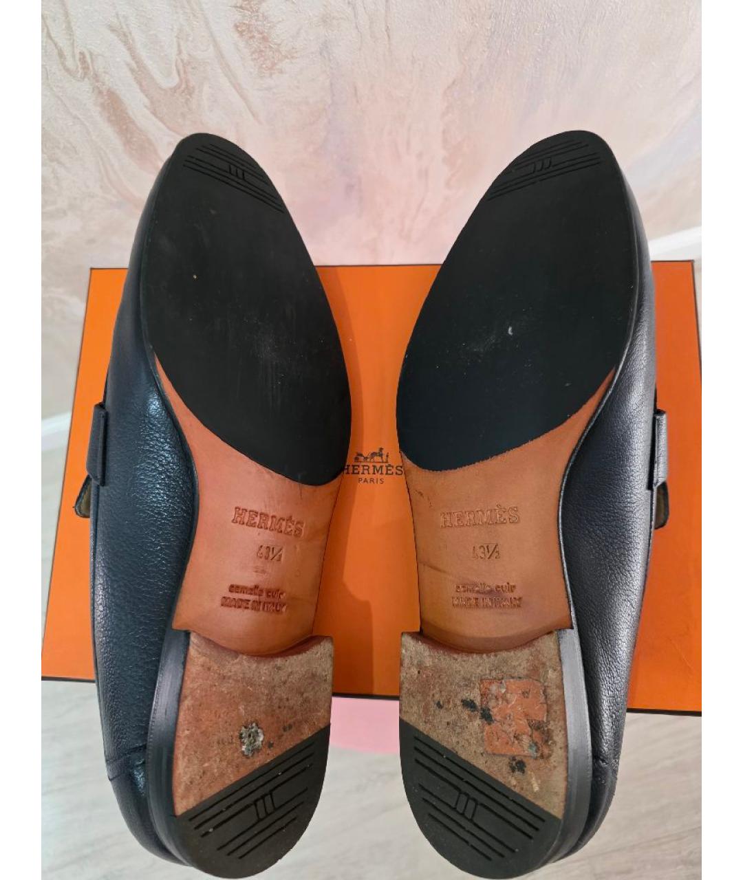 HERMES Темно-синие кожаные лоферы, фото 4