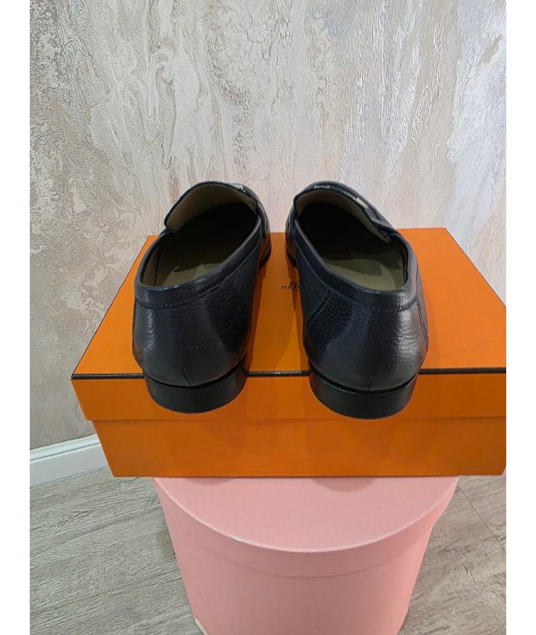 HERMES Темно-синие кожаные лоферы, фото 5