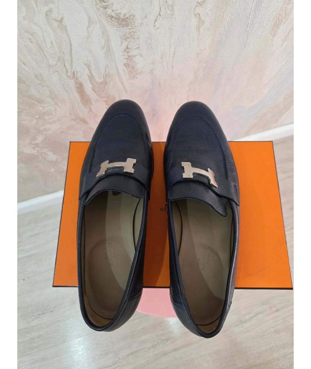 HERMES Темно-синие кожаные лоферы, фото 3