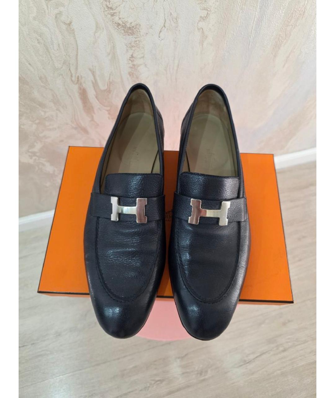 HERMES Темно-синие кожаные лоферы, фото 2
