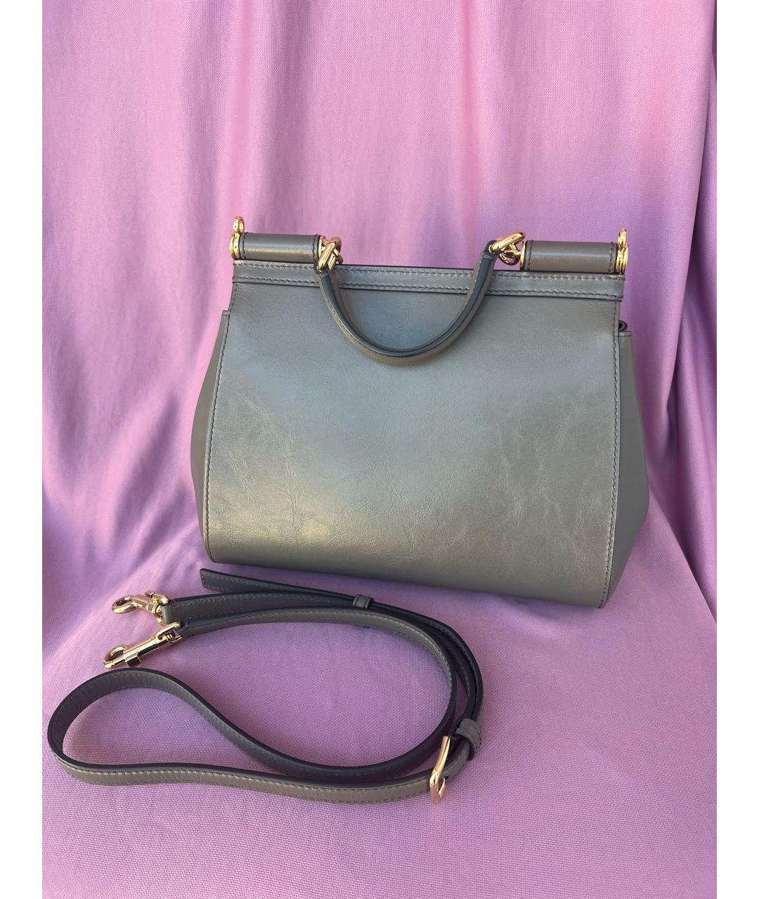 DOLCE&GABBANA Антрацитовая кожаная сумка с короткими ручками, фото 3