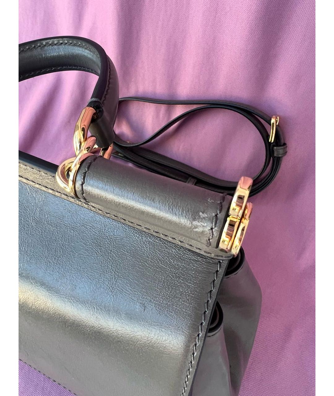 DOLCE&GABBANA Антрацитовая кожаная сумка с короткими ручками, фото 7