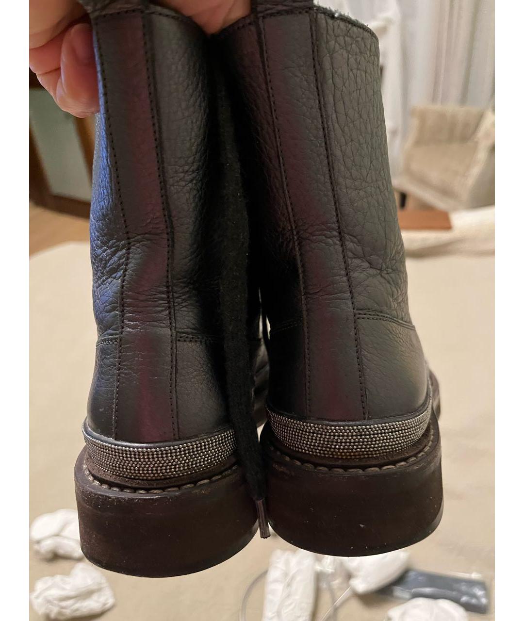 BRUNELLO CUCINELLI Антрацитовые кожаные ботинки, фото 4