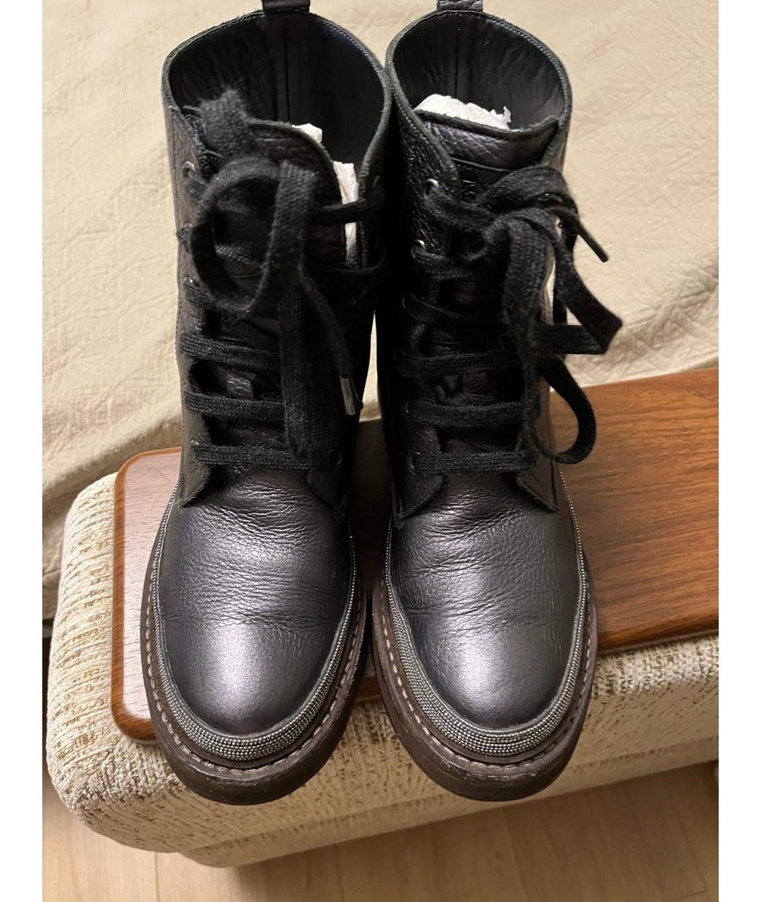 BRUNELLO CUCINELLI Антрацитовые кожаные ботинки, фото 2