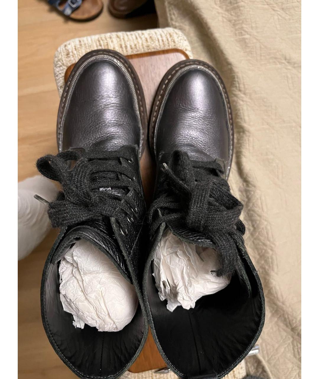 BRUNELLO CUCINELLI Антрацитовые кожаные ботинки, фото 3