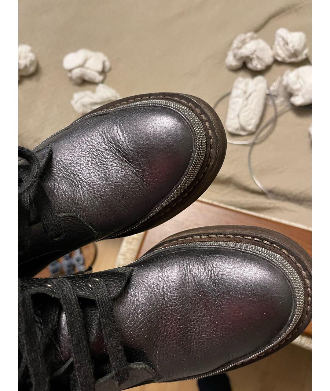 BRUNELLO CUCINELLI Антрацитовые кожаные ботинки, фото 6