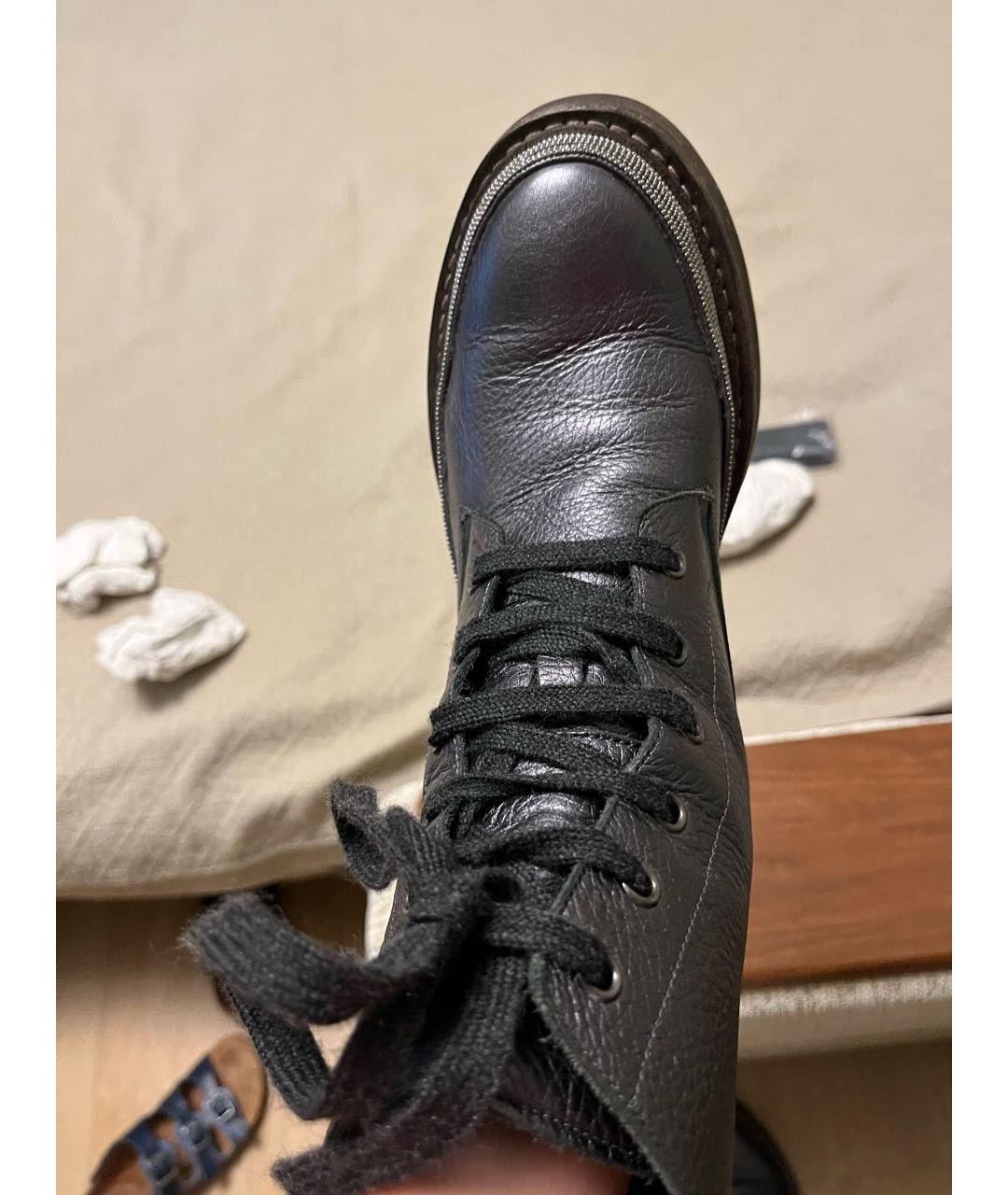 BRUNELLO CUCINELLI Антрацитовые кожаные ботинки, фото 8