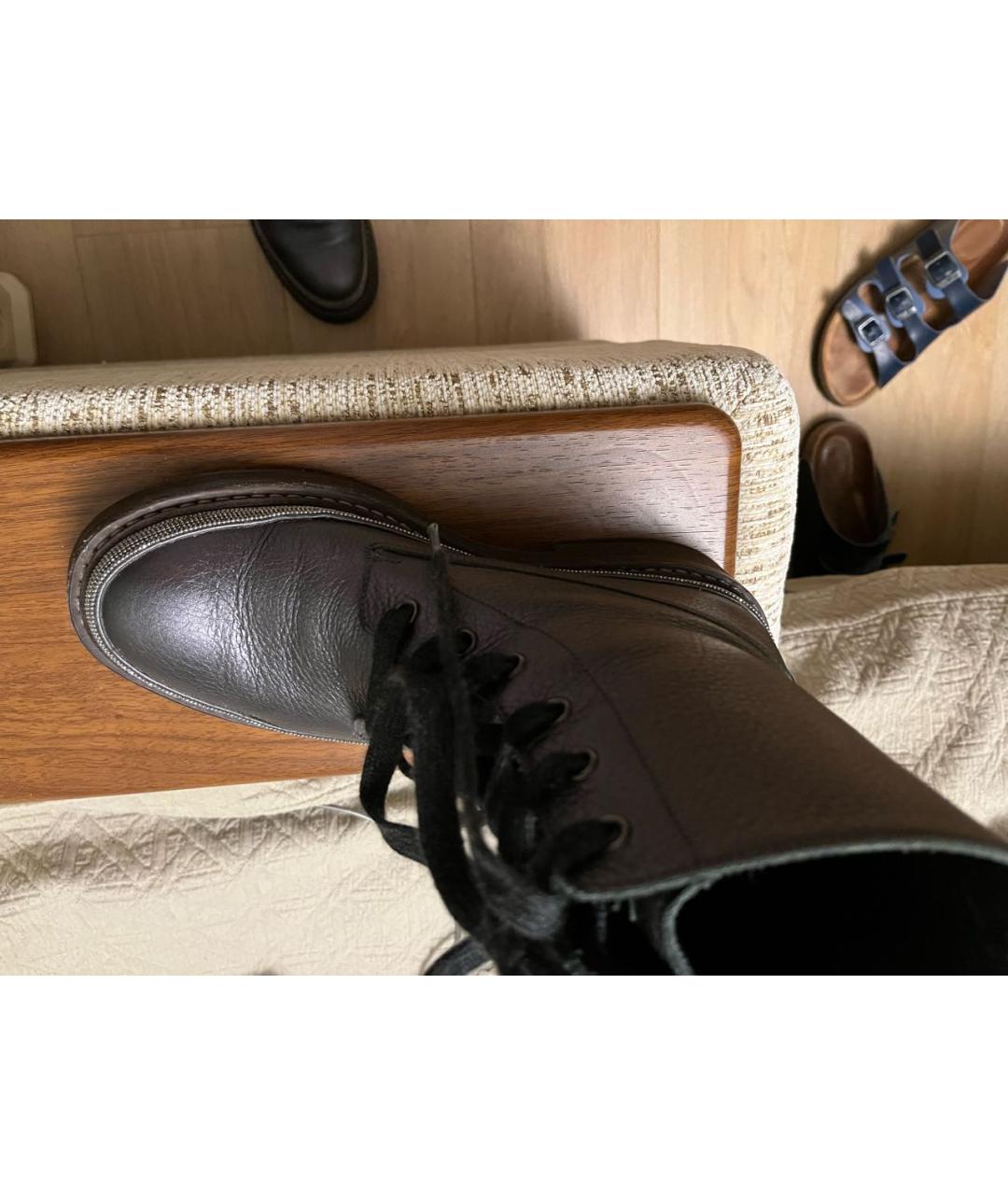 BRUNELLO CUCINELLI Антрацитовые кожаные ботинки, фото 5