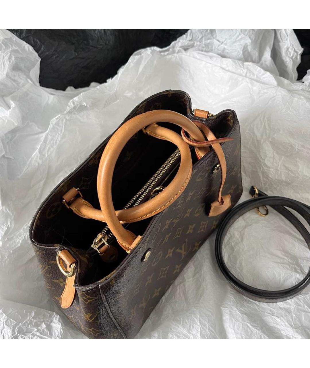 LOUIS VUITTON Коричневая кожаная сумка тоут, фото 7