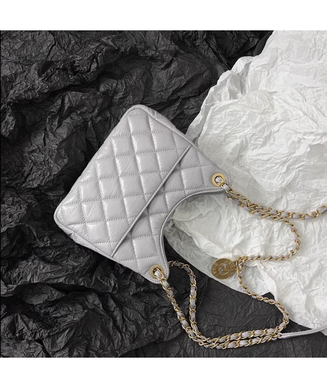 CHANEL Серая кожаная сумка через плечо, фото 4