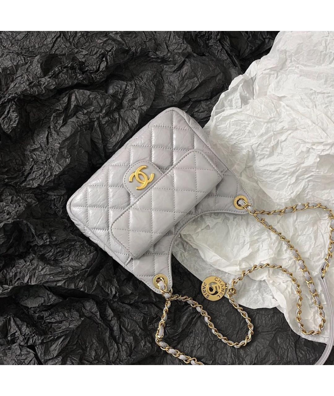 CHANEL Серая кожаная сумка через плечо, фото 3