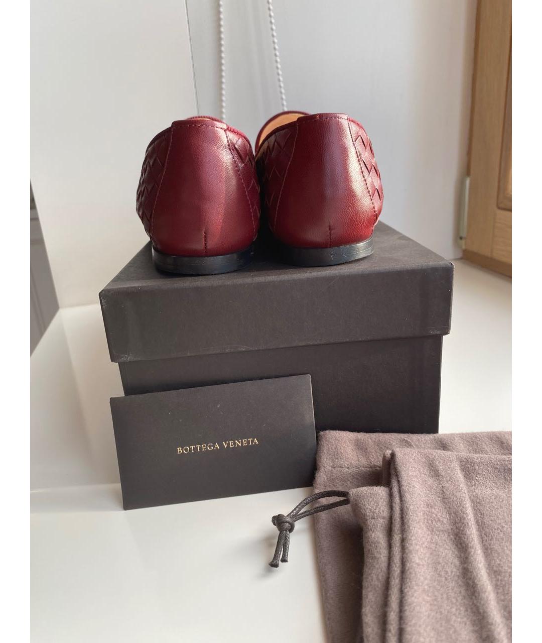 BOTTEGA VENETA Бордовые кожаные лоферы, фото 4