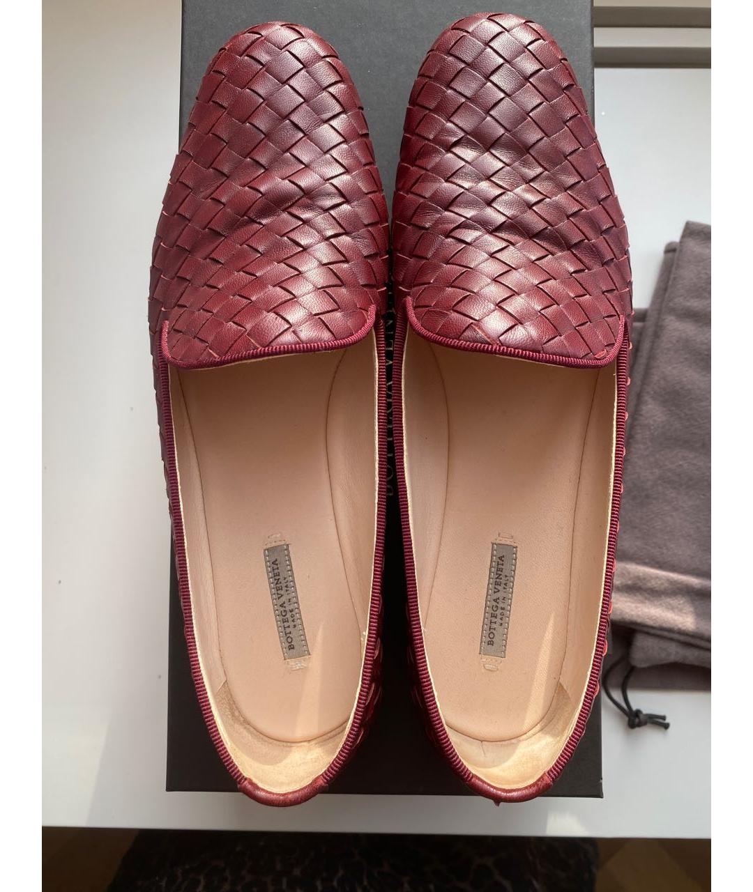 BOTTEGA VENETA Бордовые кожаные лоферы, фото 8