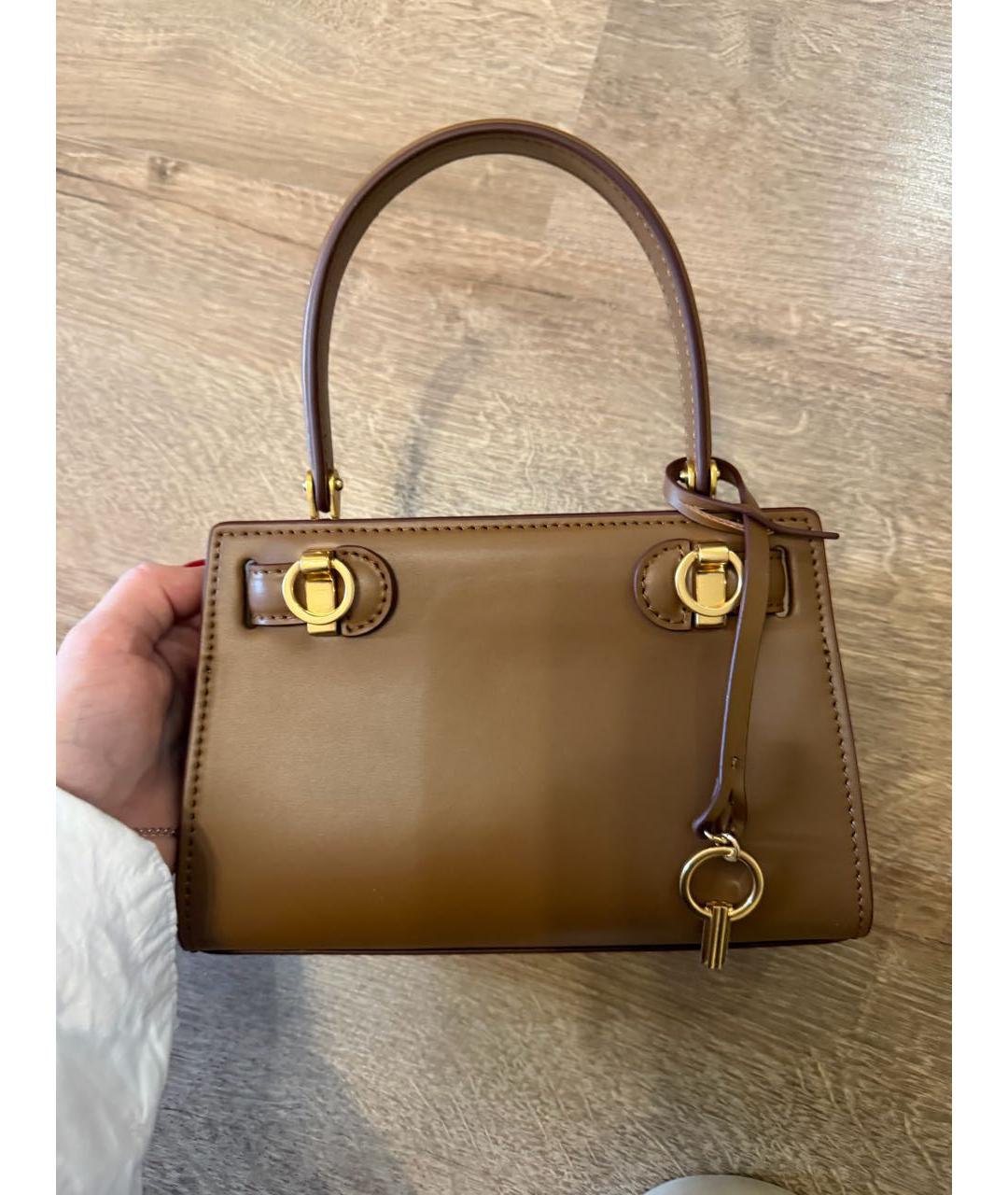 TORY BURCH Коричневая кожаная сумка с короткими ручками, фото 2