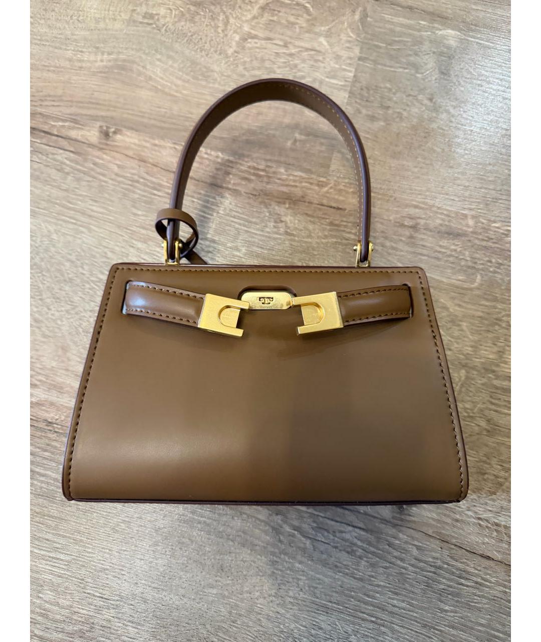 TORY BURCH Коричневая кожаная сумка с короткими ручками, фото 5