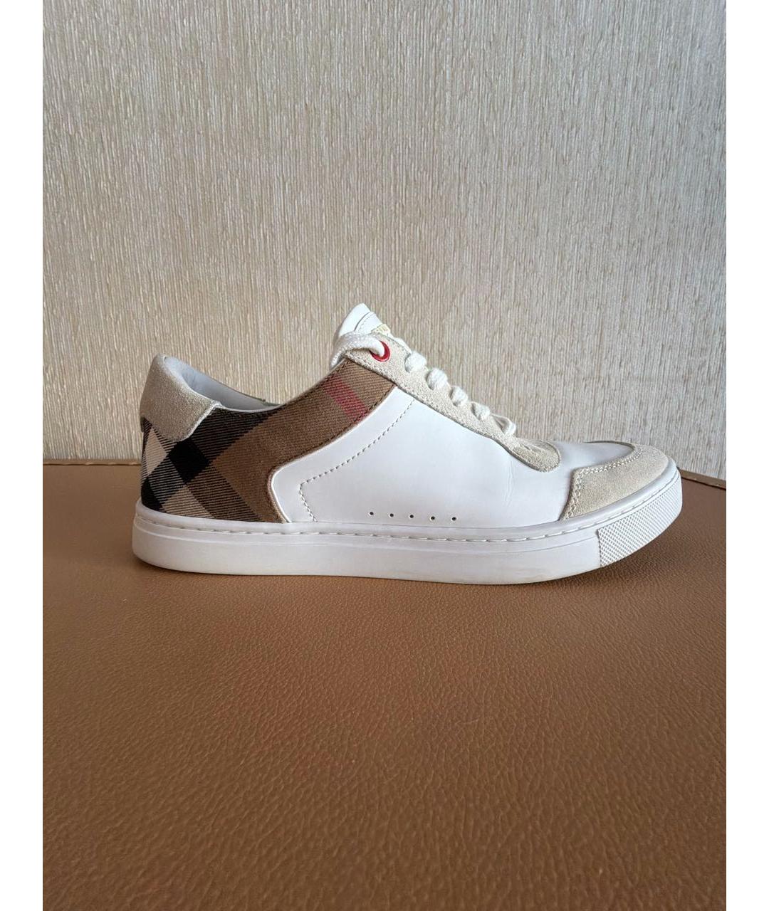 BURBERRY Белые кожаные низкие кроссовки / кеды, фото 9